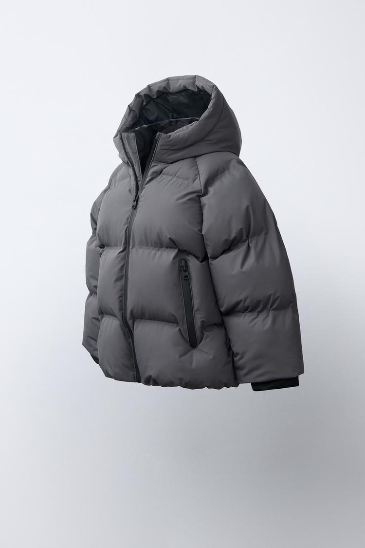 WATER-REPELLENT HOODIE PUFFER COAT — Anthracite grey