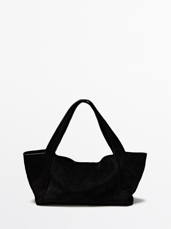 Mid-size split leather shopper bag