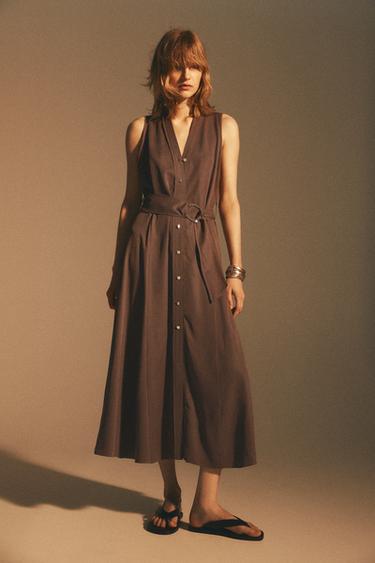 Zara BELTED MIDI SHIRTDRESS - Terracotta - Image 0