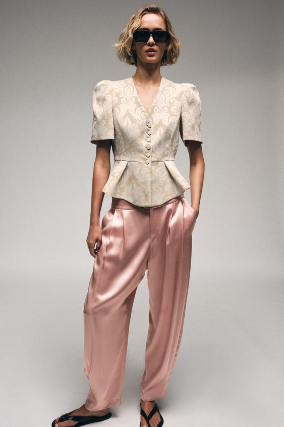 Jakarlı kumaş peplum blazer