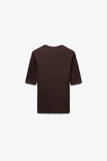 SOFTES T-SHIRT AUS 100 % WOLLE - Braun von Zara