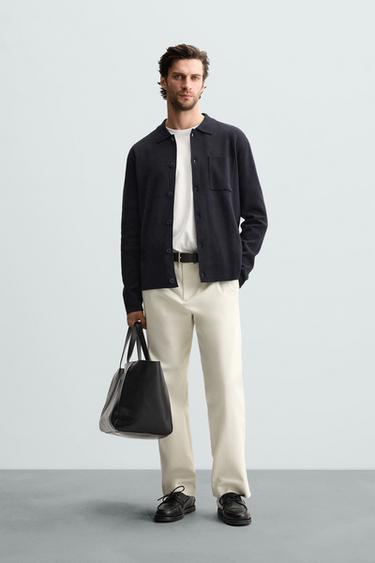 CARDIGAN DE ALGODÃO COM BOLSO - Azul-marinho da Zara - Imagem 0