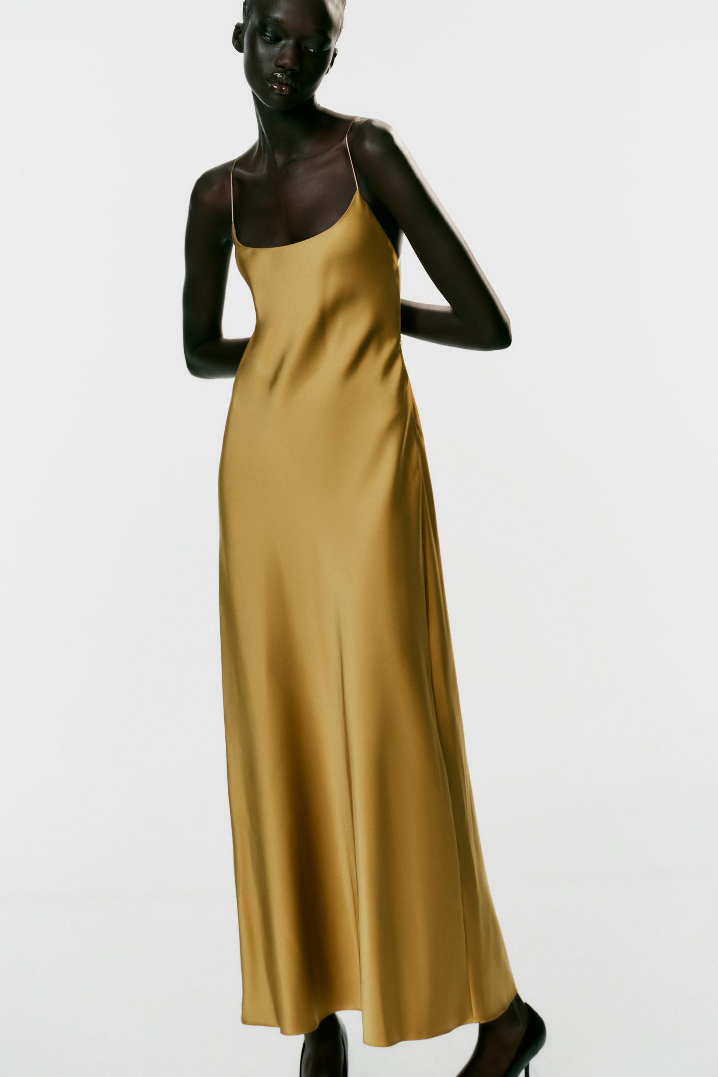 Женское платье Zara Satin Backless MIDI, цвет: Золотой