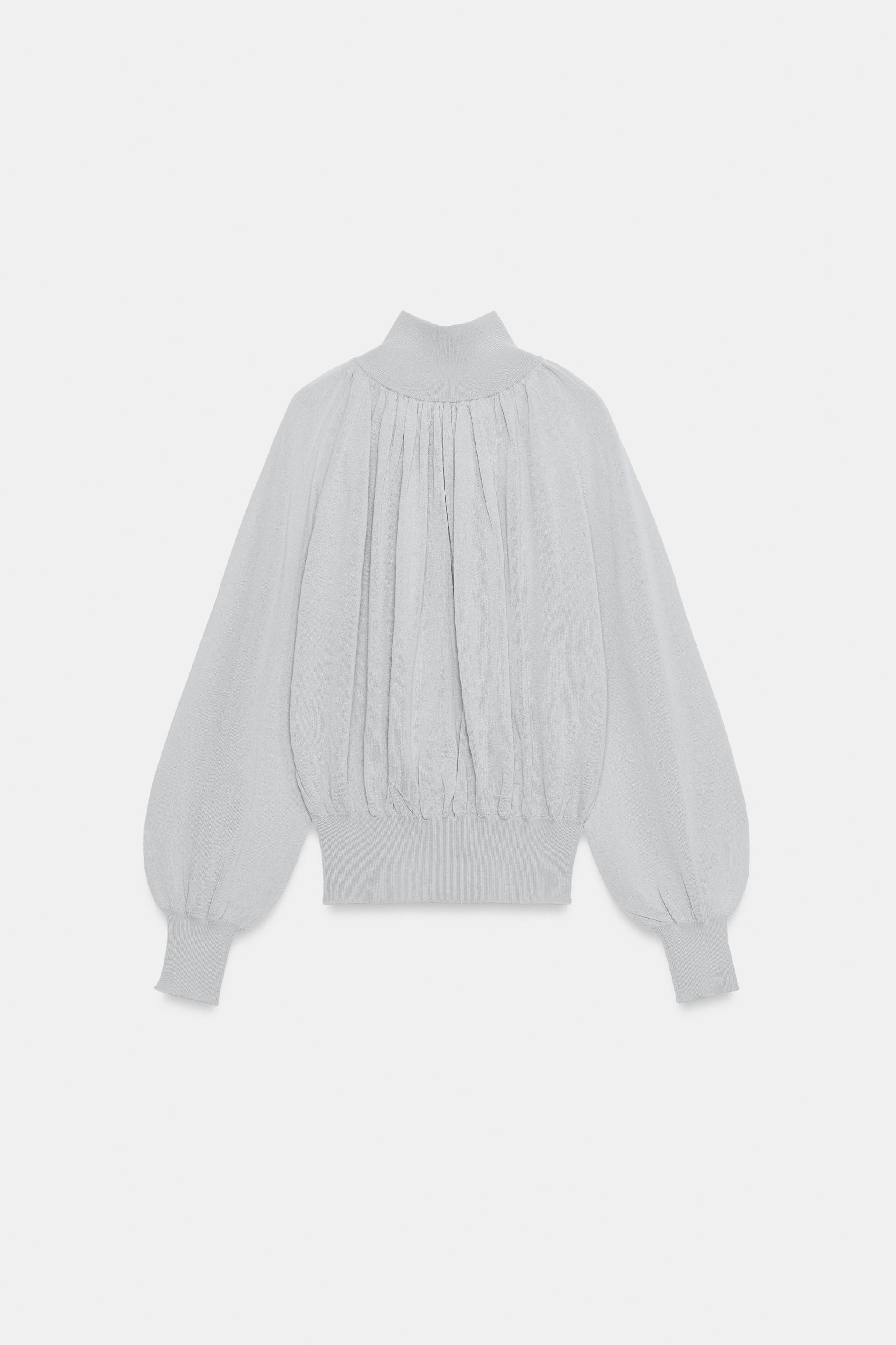 Zara CONTRAST KNIT FLOWY BLOUSE — фото 7