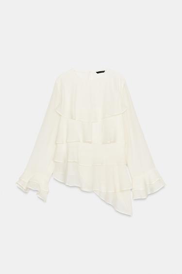ASYMMETRIC RUFFLE SHIRT - Oyster-white by Zara - Image 0