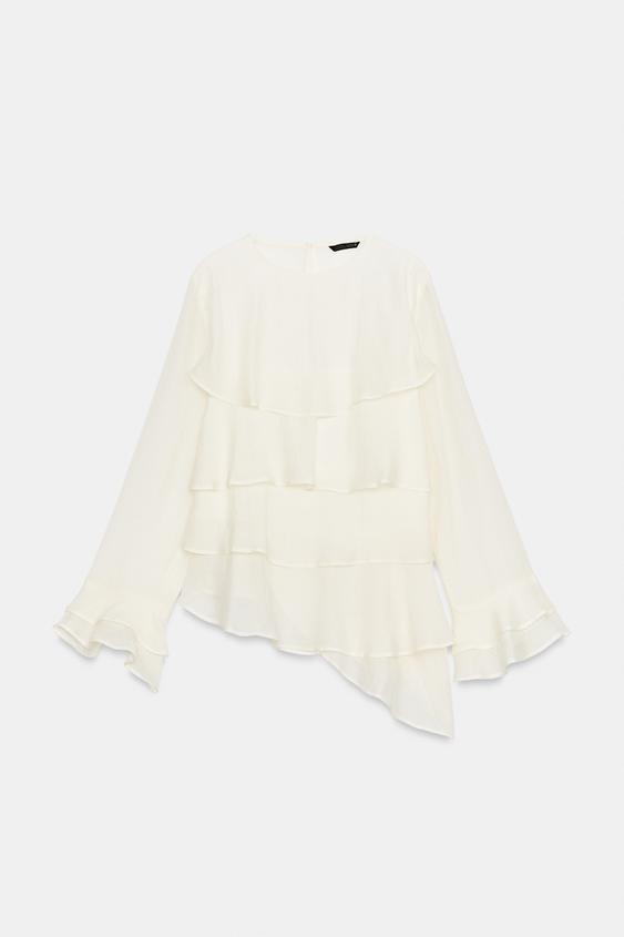 ASYMMETRIC RUFFLE SHIRT - Oyster-white by Zara - Image 0