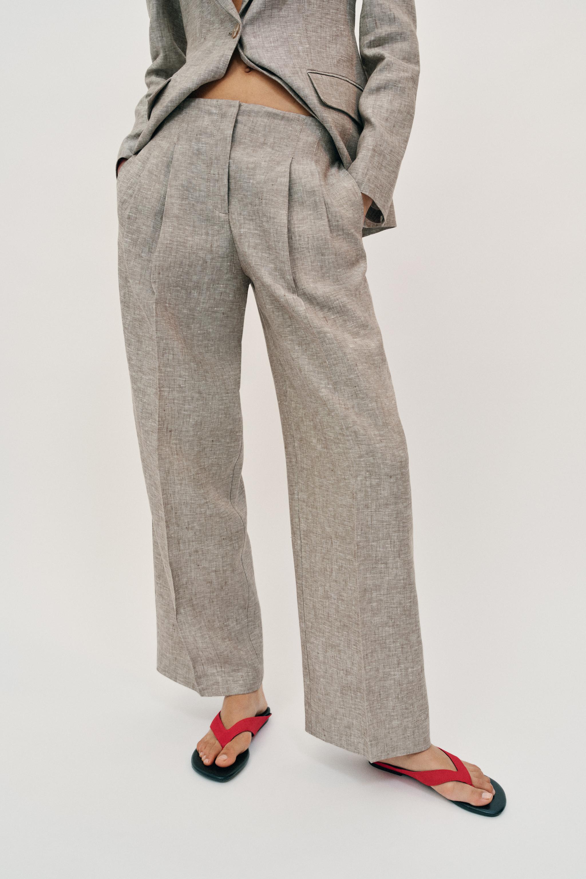 100% LINEN STRAIGHT LEG PANTS