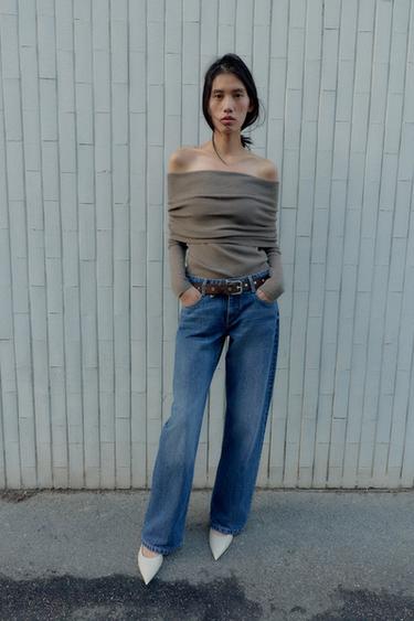 Zara RUCHED STRAPLESS KNIT TOP - Taupe gray