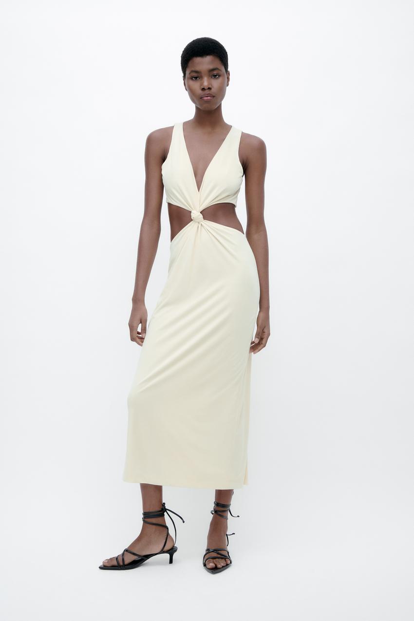 MIDI DRESS WITH CUT-OUT DETAIL - Oyster-white