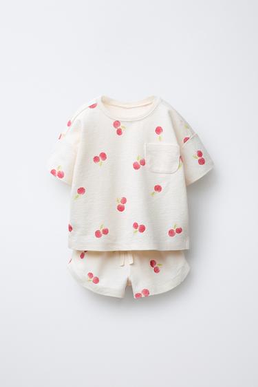 Zara PRINTED T-SHIRT AND BERMUDA SET - Coral