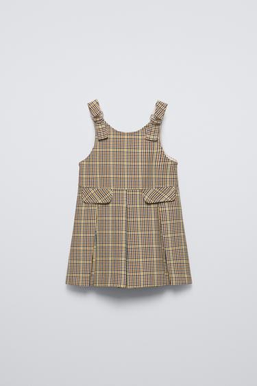 Zara CHECKERED PINAFORE DRESS WITH PLEATS - Yellow