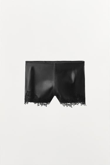 100% LEATHER LACE SHORTS - Black by Zara