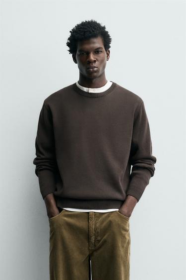 TEXTURED COTTON JUMPER - Chocolate by Zara