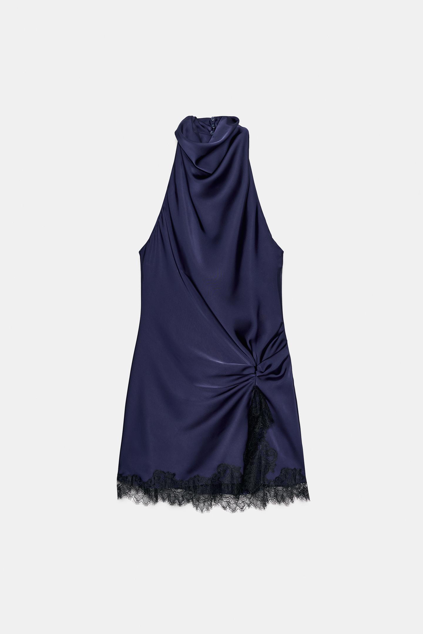 Женское платье Zara Satin Lace Mini, цвет: Синий — фото 6