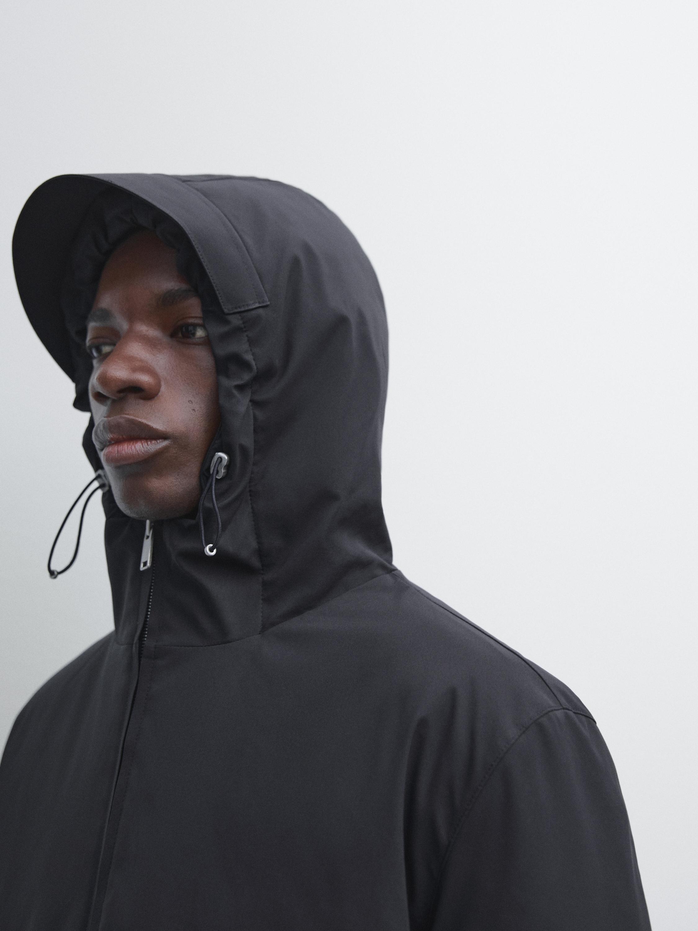 Water-repellent down blend hooded parka