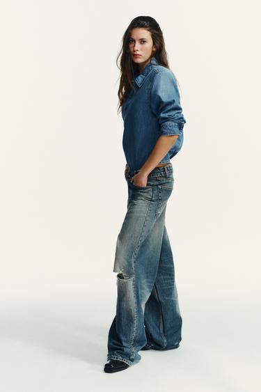 SHIRT-STYLE BODYSUIT WITH SHOULDER PADS - Blue by Zara - Image 3