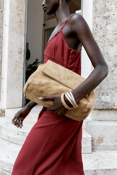 SPLIT LEATHER SHOULDER BAG - SAND/BROWN da Zara - Imagem 0