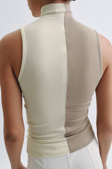 Zara HALTER SLEEVELESS TOP - Ecru / Beige