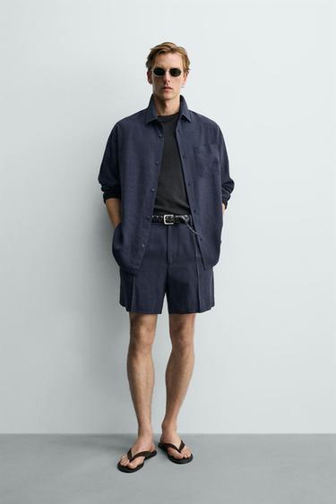 SOFT PLEATED LOOSE-FITTING BERMUDA SHORTS - Navy blue by Zara - Image 0