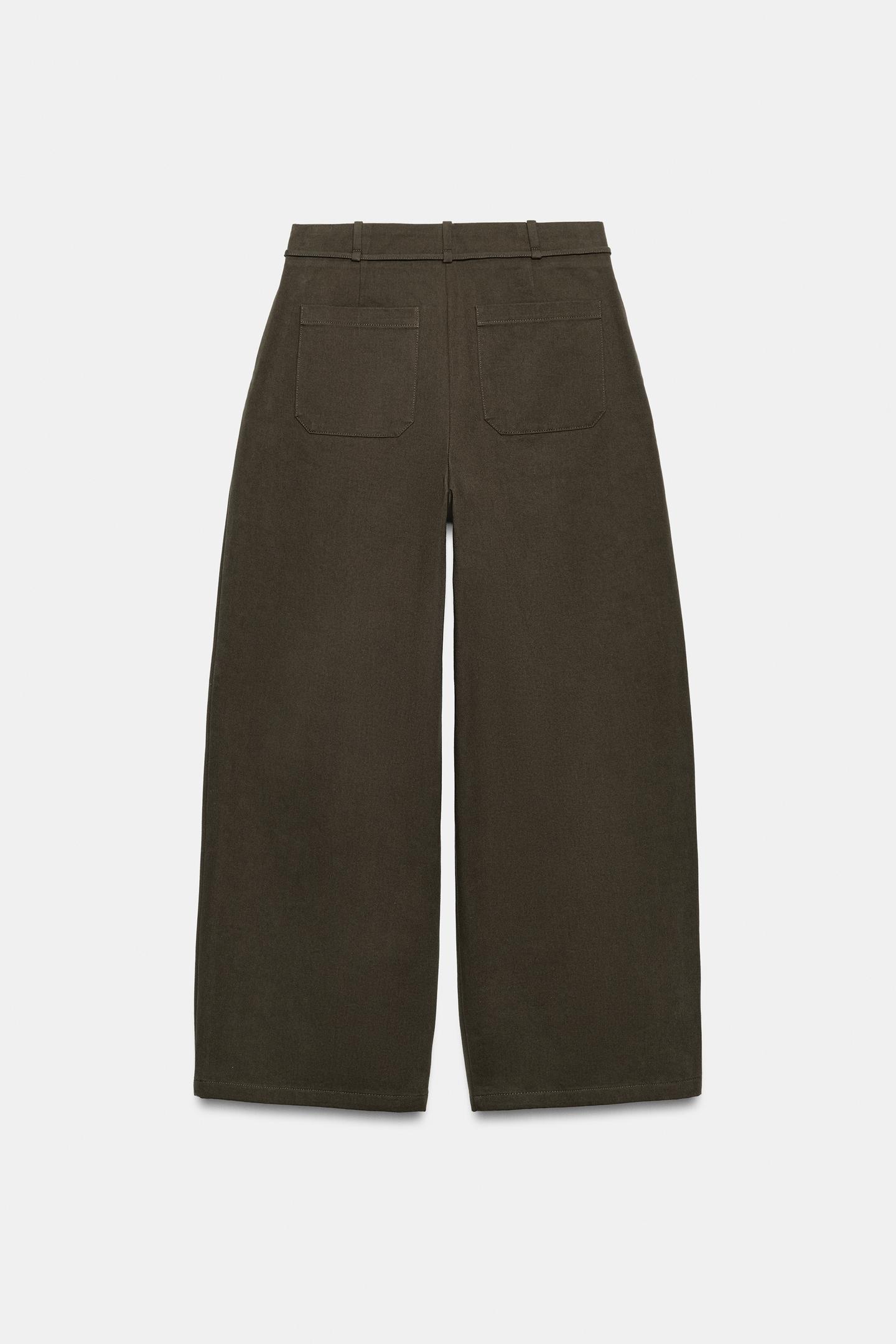 Женские брюки Zara Wide-Leg Pleated Belt, цвет: Коричневый / Серо-коричневый — фото 7