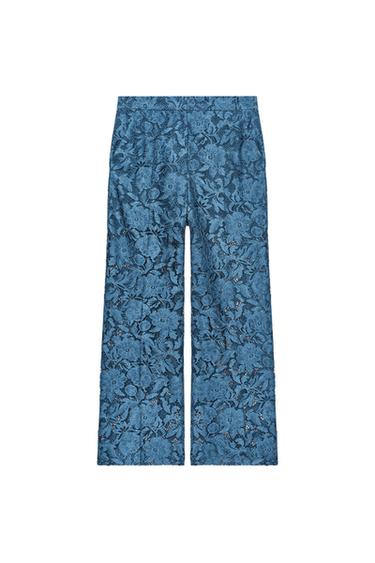 Zara LACE CROPPED PANTS - Blue