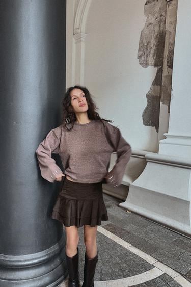 سويت شيرت SOFT مرصّع - بني فيجوريه الخاص بـ Zara - صورة 0