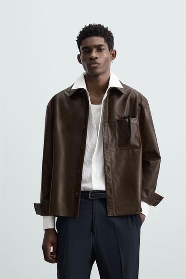 SOBRECAMISA PIEL - Marrón de Zara