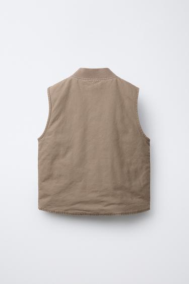 TWILL WAISTCOAT WITH LABEL - Beige by Zara - Image 1