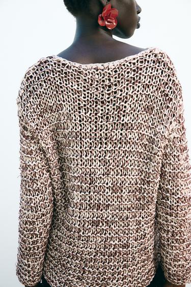 CONTRAST KNIT SWEATER - White / Maroon by Zara - Image 3