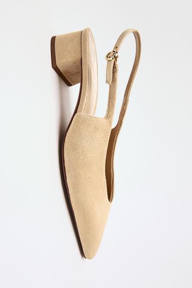 Zara 麂皮絨露跟鞋 - 沙棕色