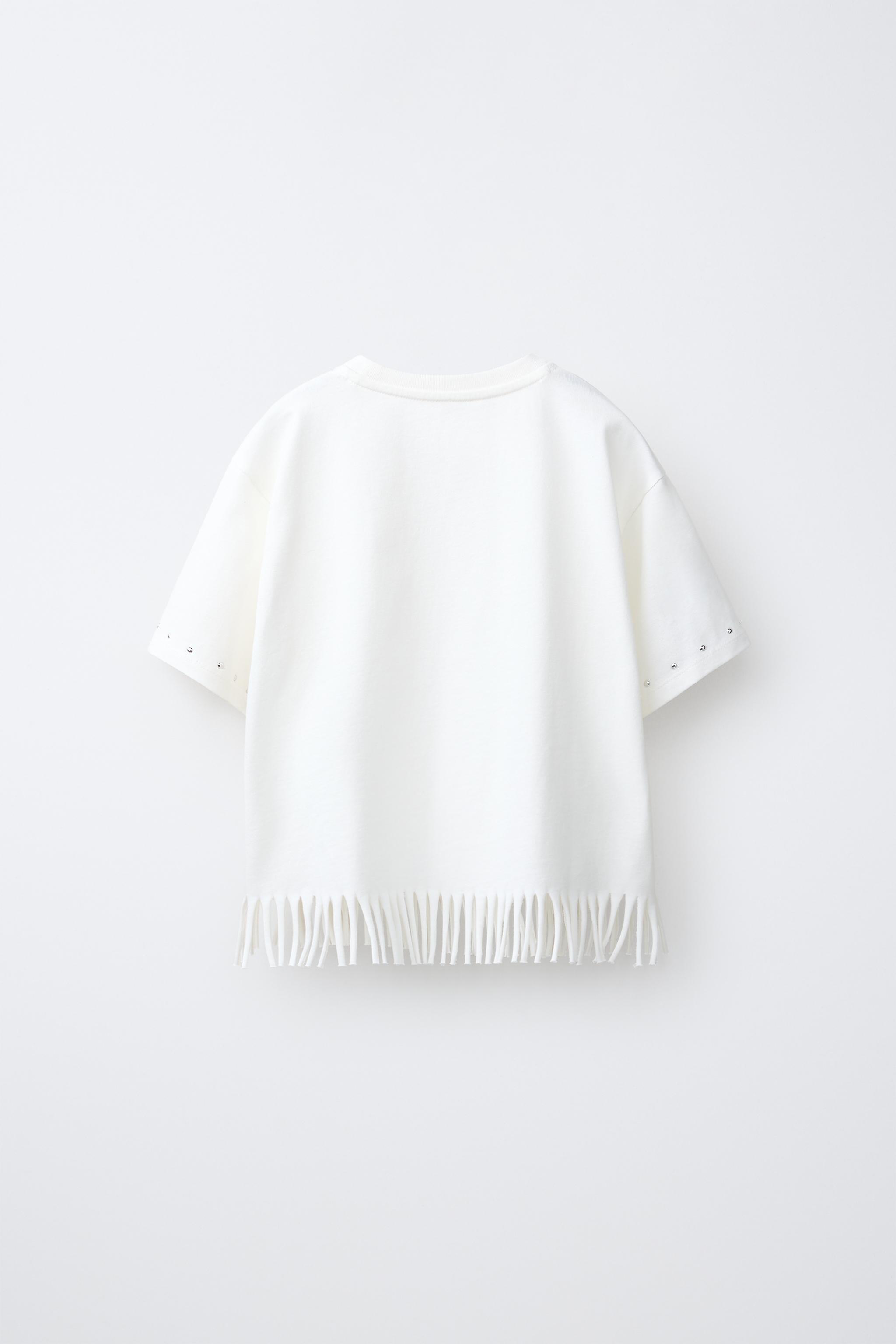 FRINGED T-SHIRT WITH STUDS — White