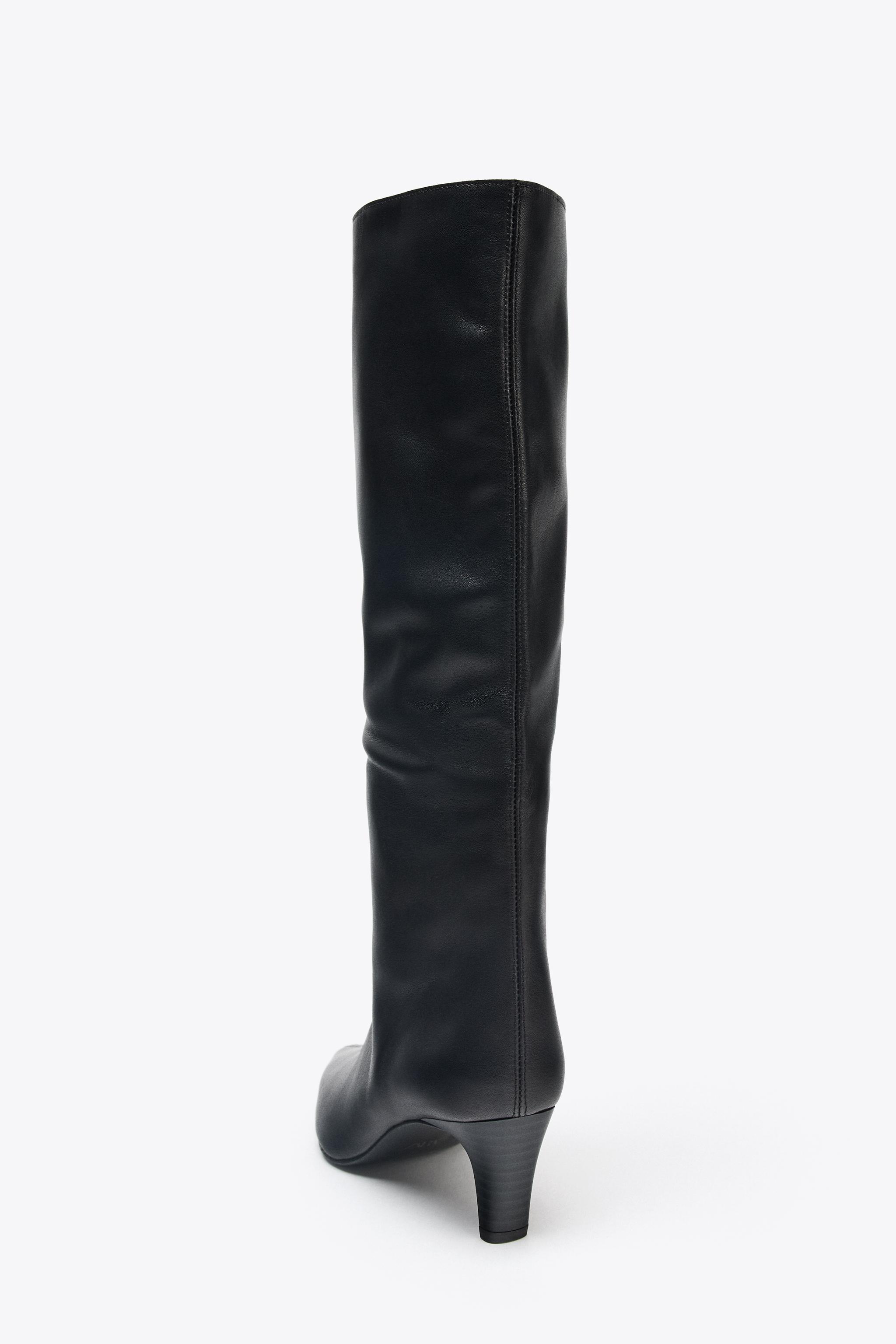 LEATHER KITTEN HEEL BOOTS