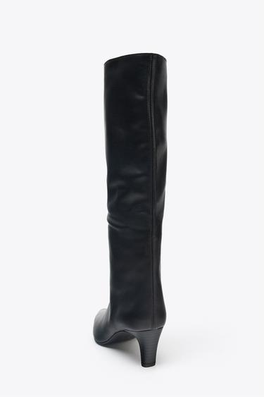 LEATHER KITTEN HEEL BOOTS - Black by Zara - Image 4
