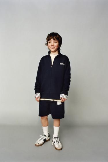 Zara ZIP SWEATSHIRT AND LABEL BERMUDA SET - Navy blue