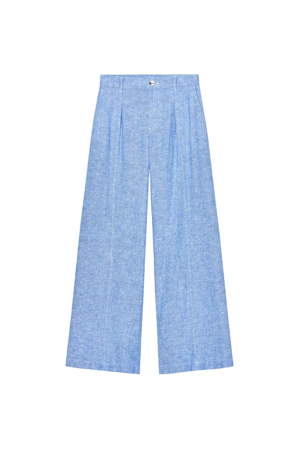 LINEN WIDE LEG PLEATED PANTS