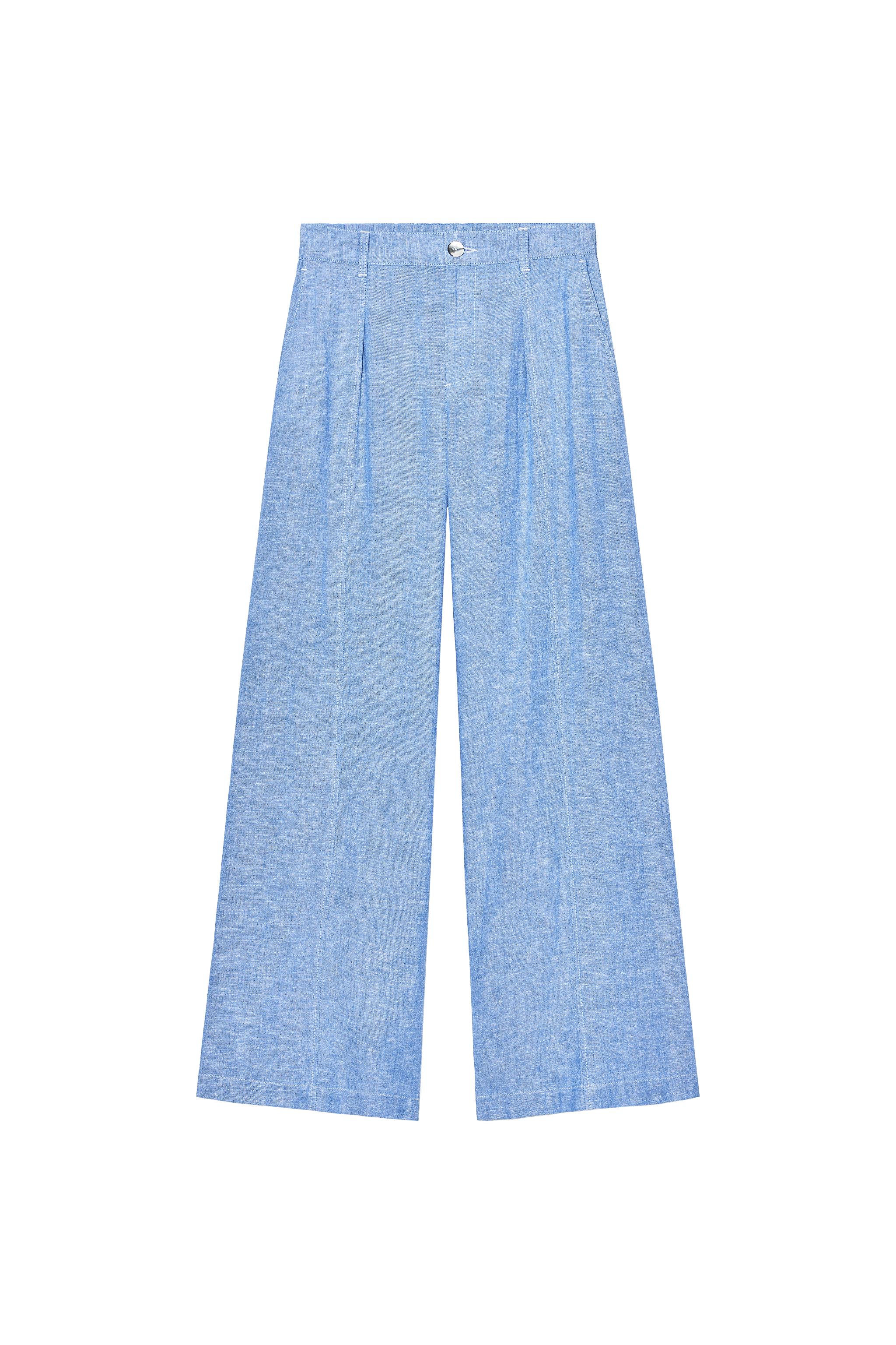 PANTALON LARGE À PINCES AVEC LIN