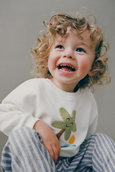 Zara CURLY PALM SWEATSHIRT - Oyster-white