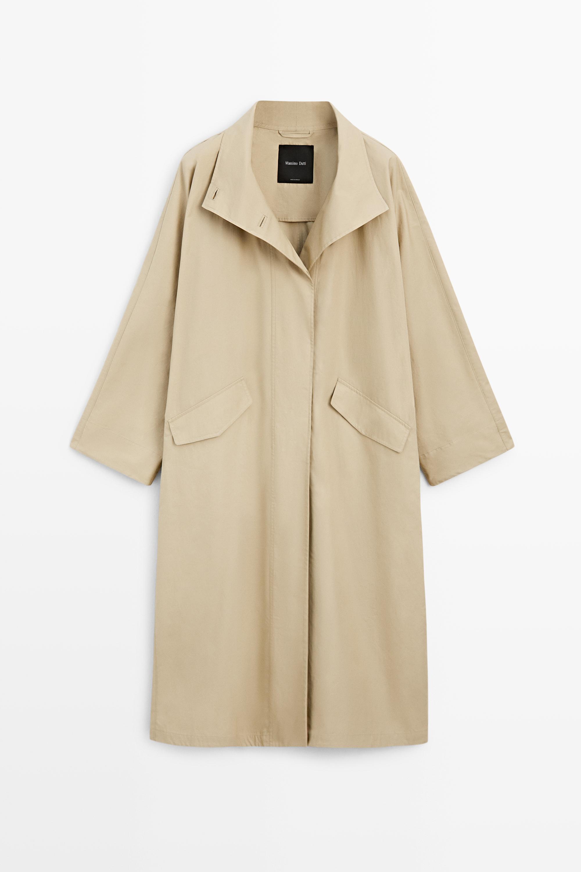 100% Cotton High-Neck Trench Coat