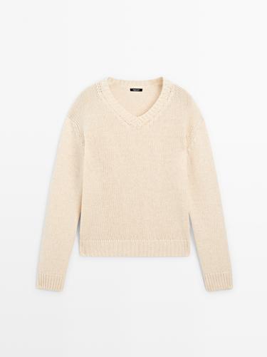 Zara 100% wool V-neck knit sweater - Ecru