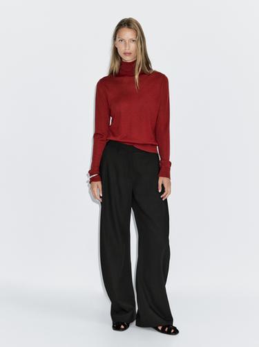 Pantalón ancho con lana - Negro de Zara - Imagen 0