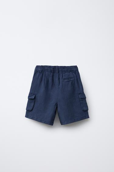 BERMUDA STYLE MILITAIRE EN LIN - Bleu marine de Zara - Image 1
