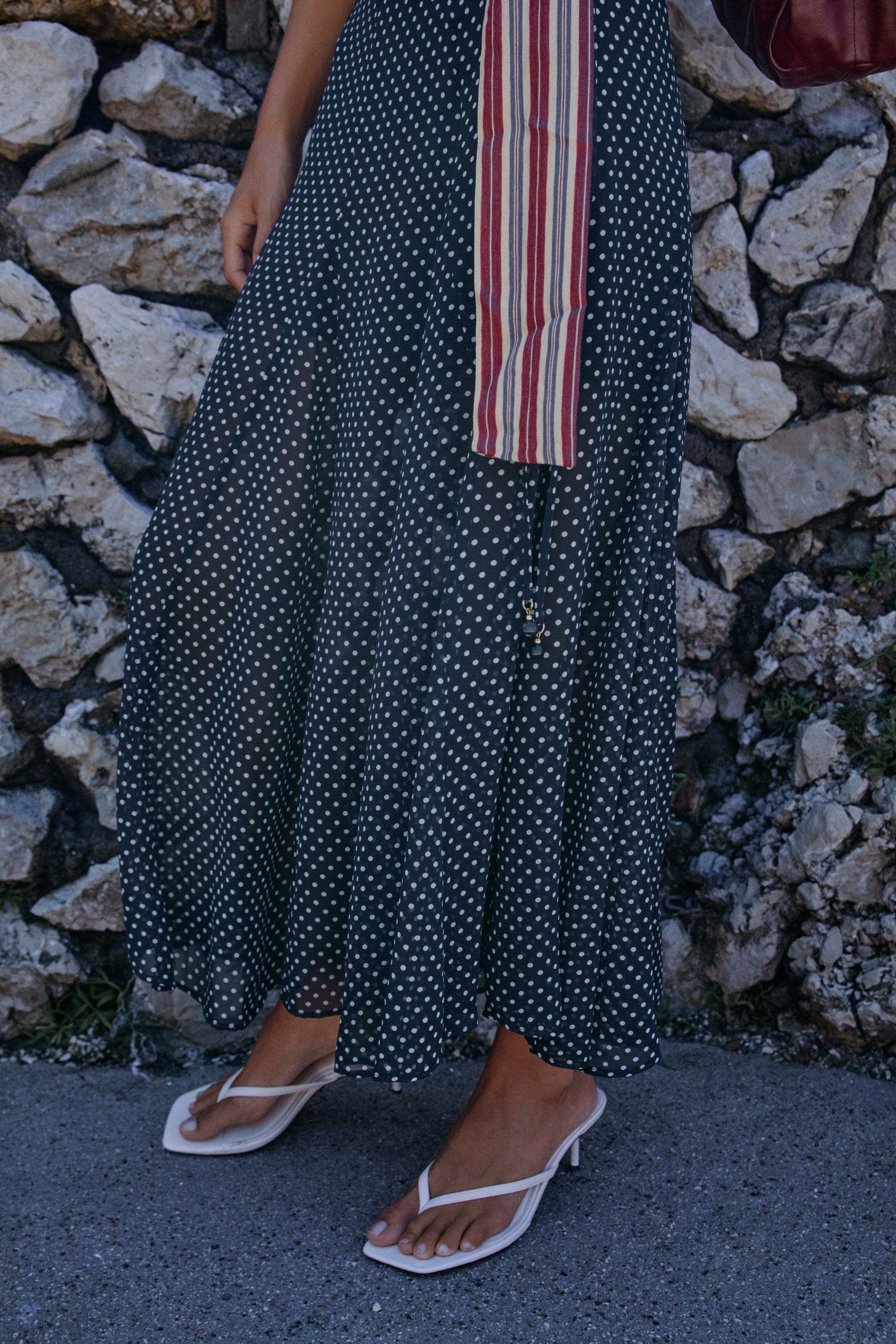POLKA DOT MIDI SKIRT — Navy / White