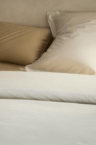 STRIPED SATEEN DUVET COVER (300 THREAD COUNT) - Ecru by Zara