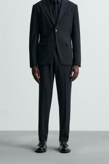 CALÇA DE TRAJE COM ESTRUTURA - Azul-marinho da Zara