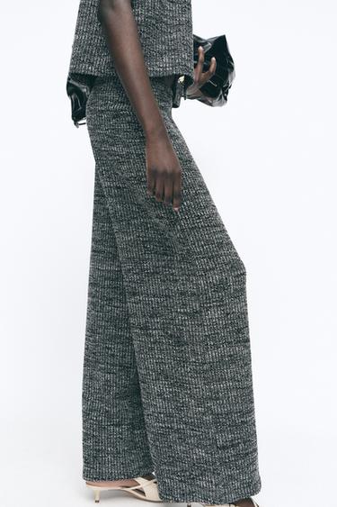 PANTALON LARGE TEXTURÉ - Noir / Écru de Zara - Image 2