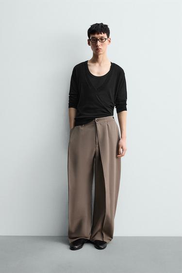 RELAXED FIT PLEATED TROUSERS - Brown / Taupe by Zara
