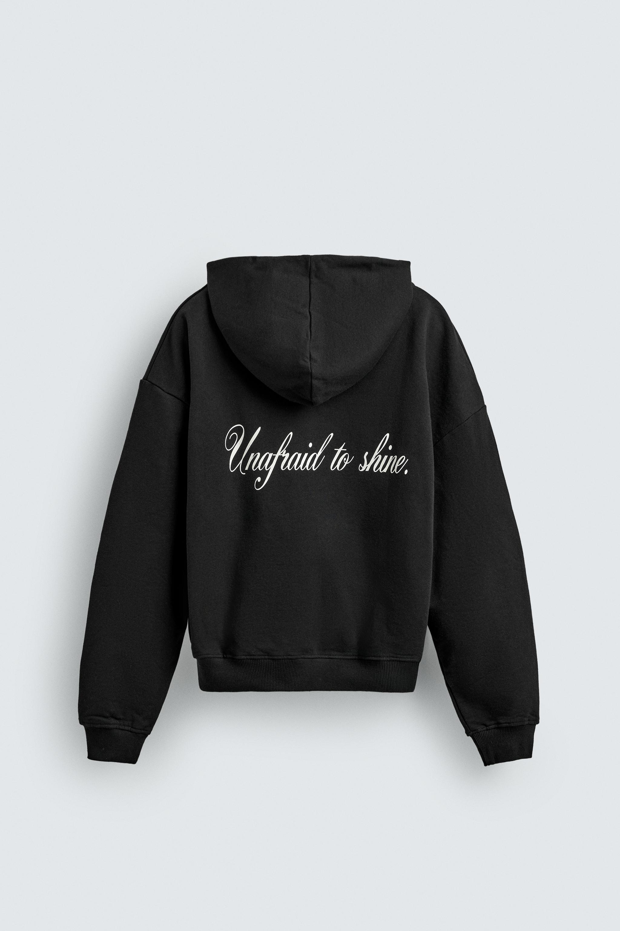 CROPPED FIT HOODIE WITH TEXT PRINTS