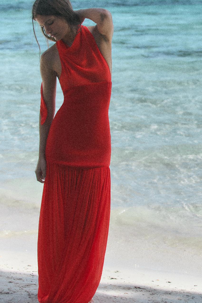 COMBINATION HALTER VOLUME DRESS - Bright red | ZARA United States COMBINATION HALTER VOLUME DRESS - Bright red | ZARA United States