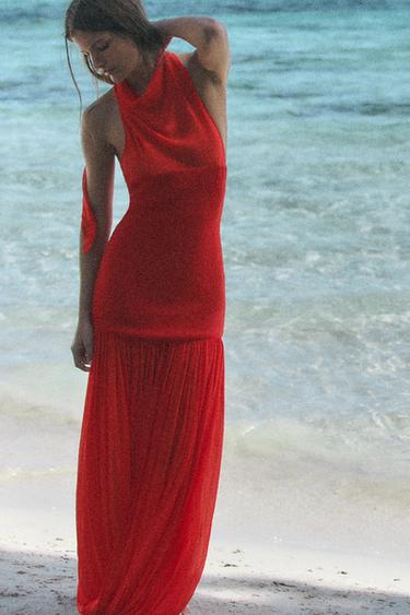 Zara COMBINATION HALTER VOLUME DRESS - Bright red - Image 0