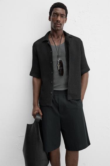 RELAXED FIT COTTON BERMUDA SHORTS - Black by Zara